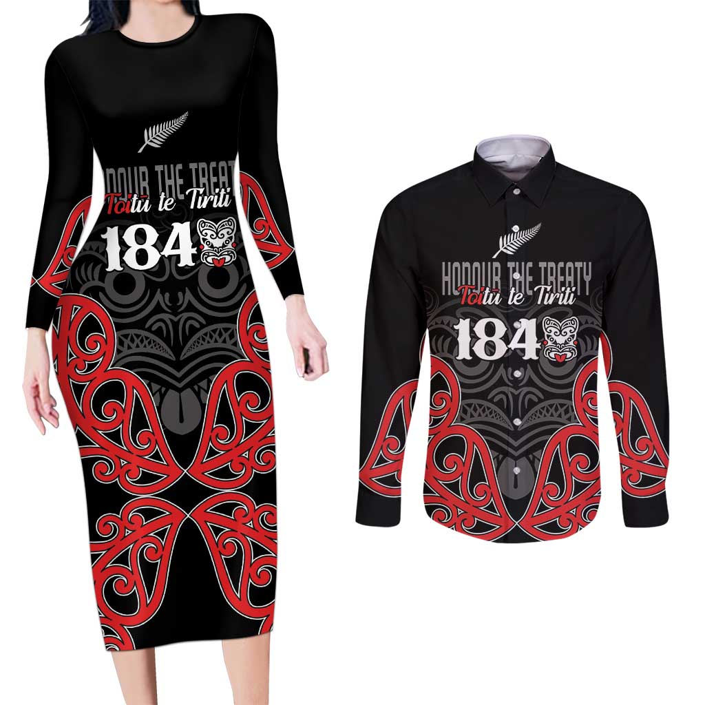 Toitu Te Tiriti 1840 Aotearoa Couples Matching Long Sleeve Bodycon Dress and Long Sleeve Button Shirt Stand Together Stand Stronger