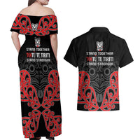 Toitu Te Tiriti 1840 Aotearoa Couples Matching Off Shoulder Maxi Dress and Hawaiian Shirt Stand Together Stand Stronger LT01 - Polynesian Pride