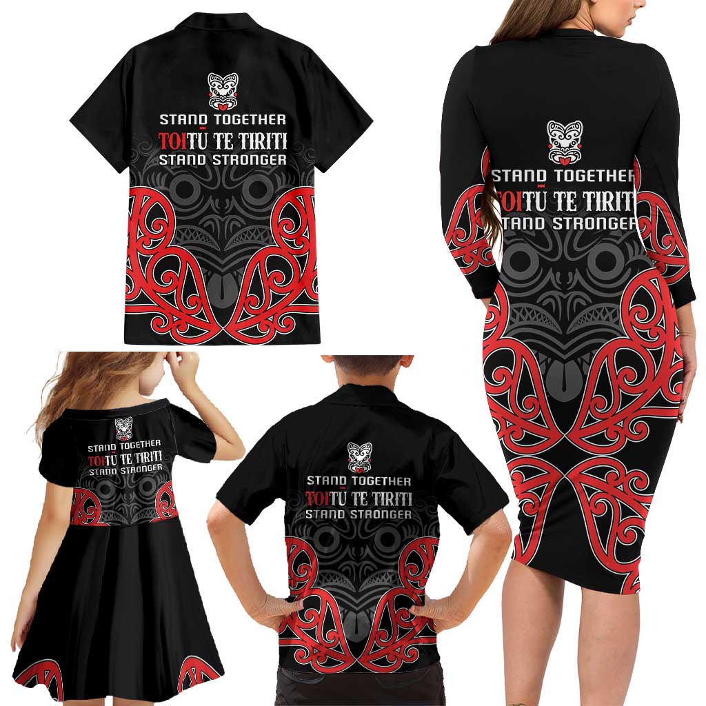 Toitu Te Tiriti 1840 Aotearoa Family Matching Long Sleeve Bodycon Dress and Hawaiian Shirt Stand Together Stand Stronger LT01 - Polynesian Pride