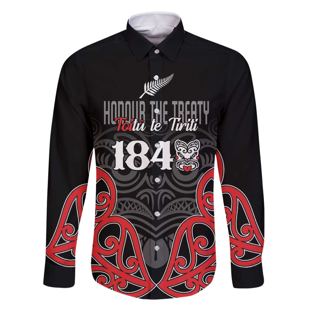 Toitu Te Tiriti 1840 Aotearoa Family Matching Mermaid Dress and Hawaiian Shirt Stand Together Stand Stronger LT01 Dad's Shirt - Long Sleeve Black - Polynesian Pride