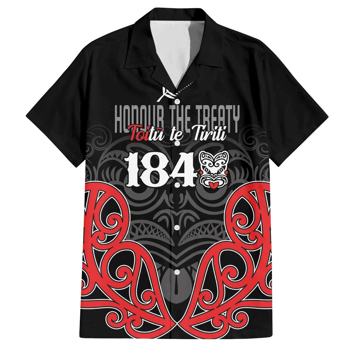 Toitu Te Tiriti 1840 Aotearoa Family Matching Off The Shoulder Long Sleeve Dress and Hawaiian Shirt Stand Together Stand Stronger LT01 Dad's Shirt - Short Sleeve Black - Polynesian Pride
