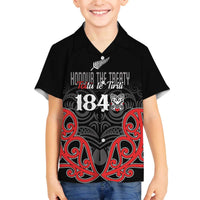 Toitu Te Tiriti 1840 Aotearoa Family Matching Off The Shoulder Long Sleeve Dress and Hawaiian Shirt Stand Together Stand Stronger LT01 Son's Shirt Black - Polynesian Pride