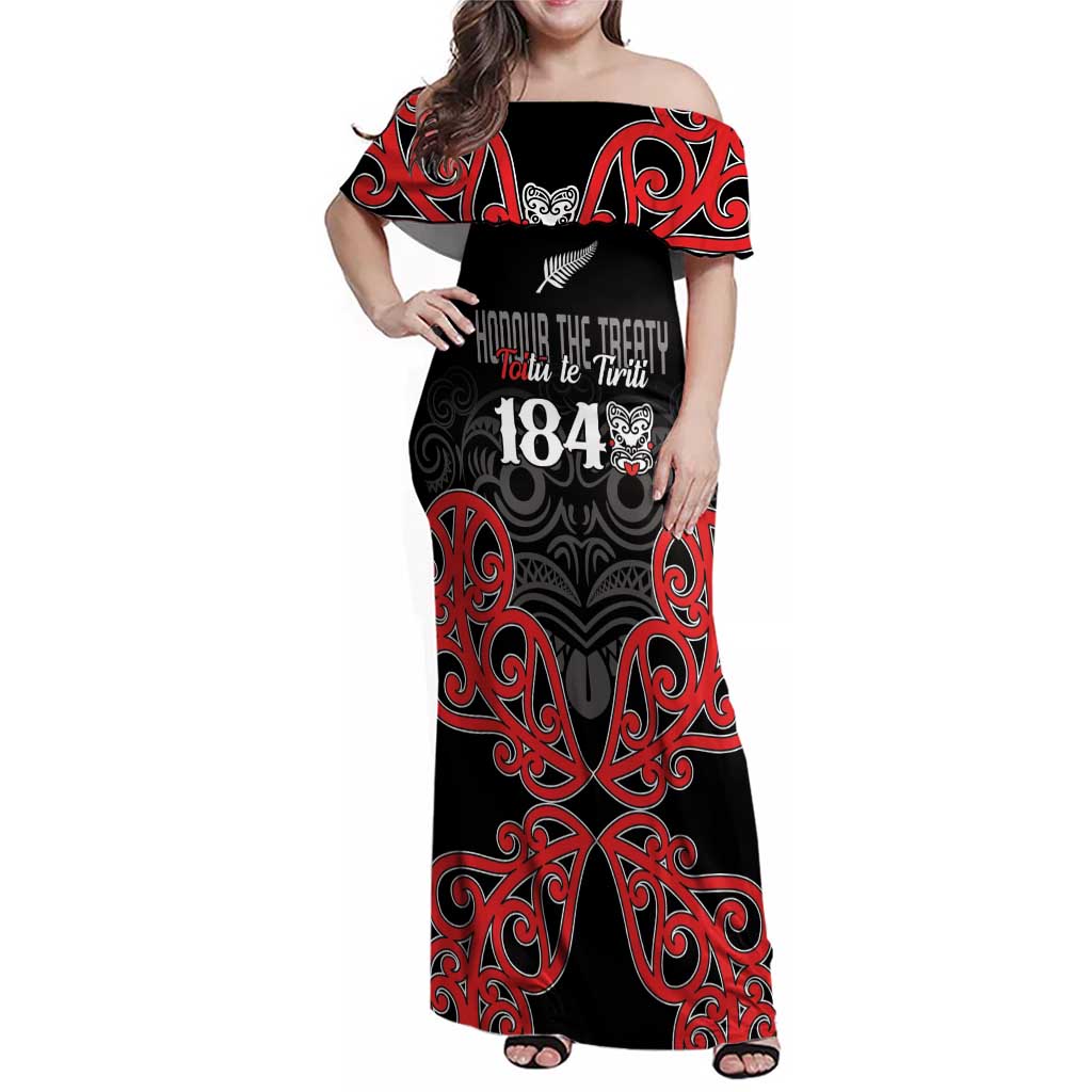 Toitu Te Tiriti 1840 Aotearoa Family Matching Off Shoulder Maxi Dress and Hawaiian Shirt Stand Together Stand Stronger LT01 Mom's Dress Black - Polynesian Pride