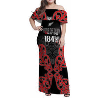 Toitu Te Tiriti 1840 Aotearoa Family Matching Off Shoulder Maxi Dress and Hawaiian Shirt Stand Together Stand Stronger LT01 Mom's Dress Black - Polynesian Pride