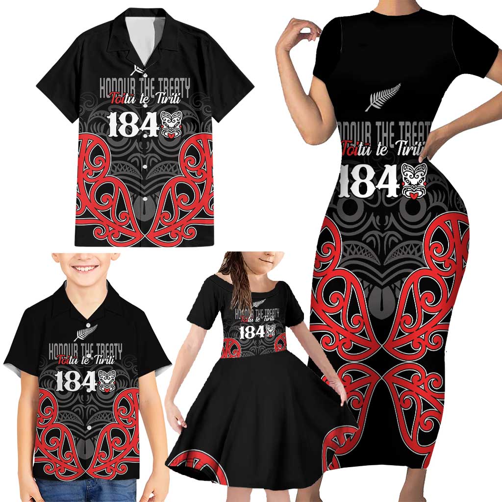 Toitu Te Tiriti 1840 Aotearoa Family Matching Short Sleeve Bodycon Dress and Hawaiian Shirt Stand Together Stand Stronger LT01 - Polynesian Pride