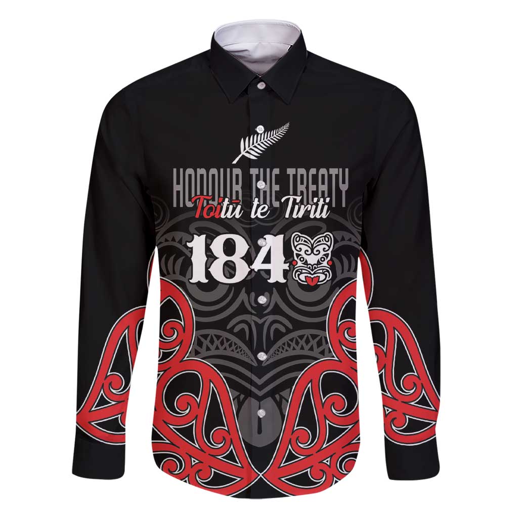 Toitu Te Tiriti 1840 Aotearoa Family Matching Short Sleeve Bodycon Dress and Hawaiian Shirt Stand Together Stand Stronger LT01 Dad's Shirt - Long Sleeve Black - Polynesian Pride
