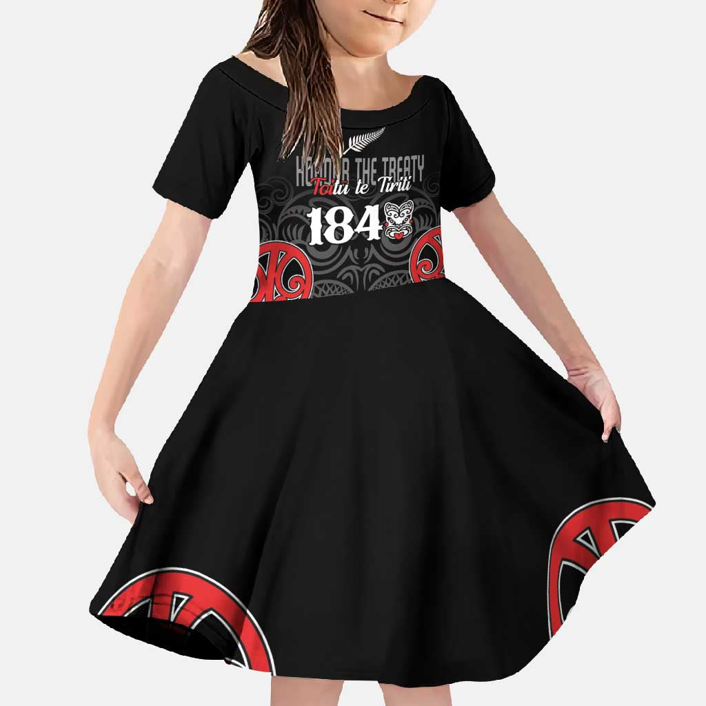 Toitu Te Tiriti 1840 Aotearoa Family Matching Summer Maxi Dress and Hawaiian Shirt Stand Together Stand Stronger LT01 Daughter's Dress Black - Polynesian Pride