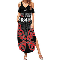 Toitu Te Tiriti 1840 Aotearoa Family Matching Summer Maxi Dress and Hawaiian Shirt Stand Together Stand Stronger LT01 Mom's Dress Black - Polynesian Pride