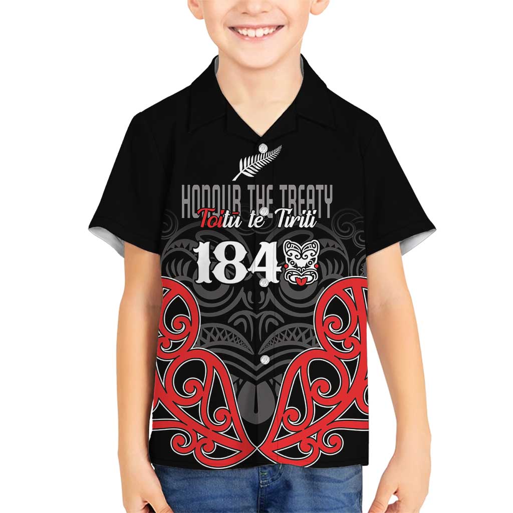 Toitu Te Tiriti 1840 Aotearoa Family Matching Summer Maxi Dress and Hawaiian Shirt Stand Together Stand Stronger LT01 Son's Shirt Black - Polynesian Pride