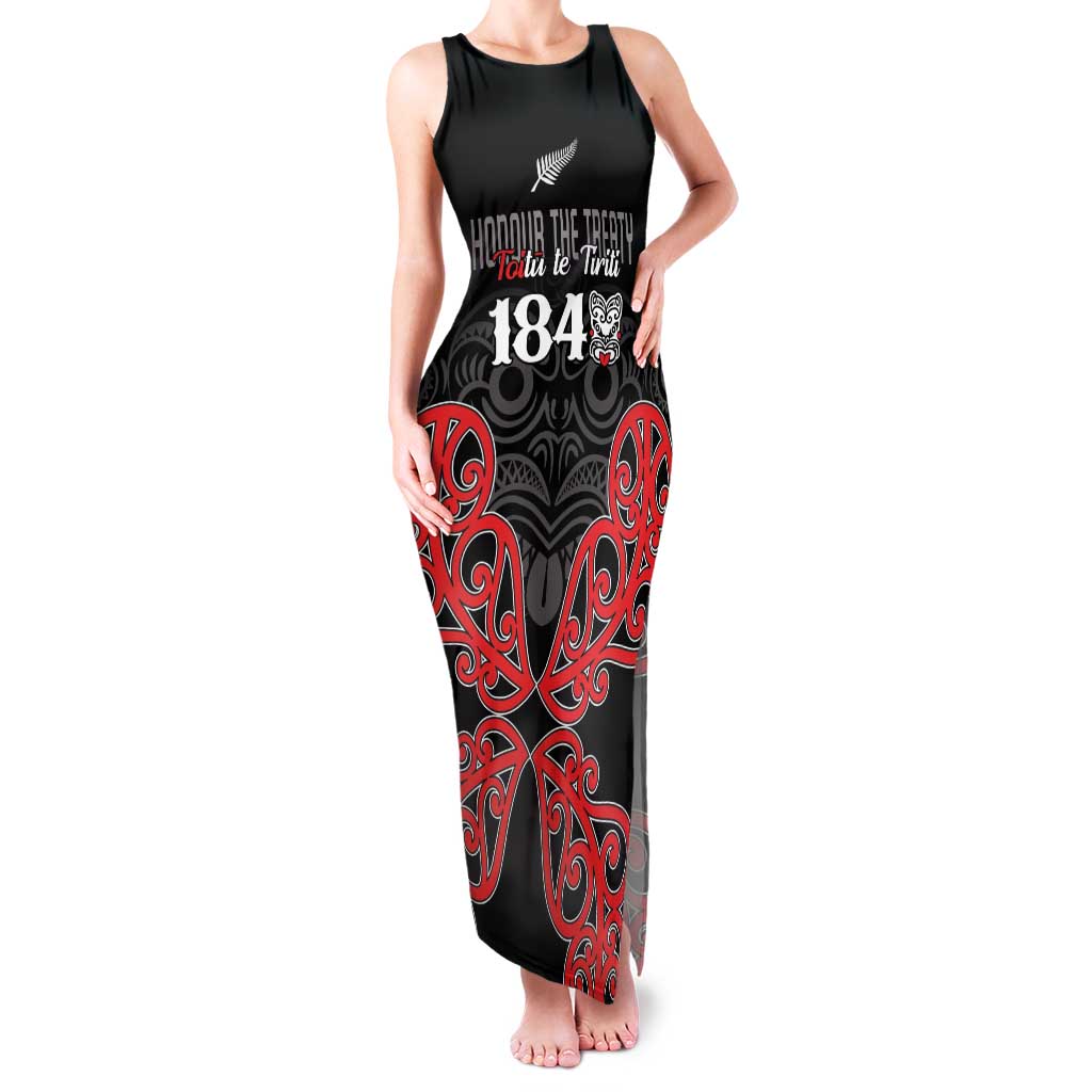 Toitu Te Tiriti 1840 Aotearoa Family Matching Tank Maxi Dress and Hawaiian Shirt Stand Together Stand Stronger LT01 Mom's Dress Black - Polynesian Pride