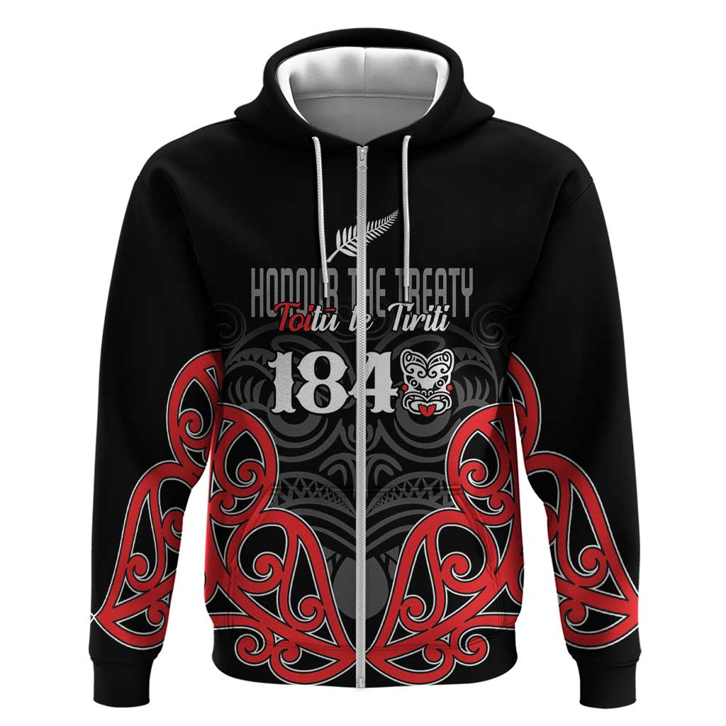 Toitu Te Tiriti 1840 Aotearoa Zip Hoodie Stand Together Stand Stronger LT01 Zip Hoodie Black - Polynesian Pride