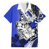 Polynesian Valentine Family Matching Long Sleeve Bodycon Dress and Hawaiian Shirt Couple Floral Unique Blue Version LT01 Dad's Shirt - Short Sleeve Blue - Polynesian Pride