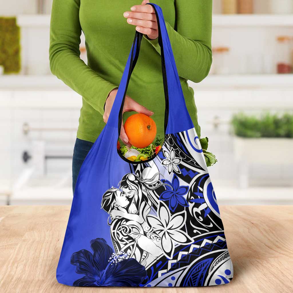 Polynesian Valentine Grocery Bag Couple Floral Unique Blue Version