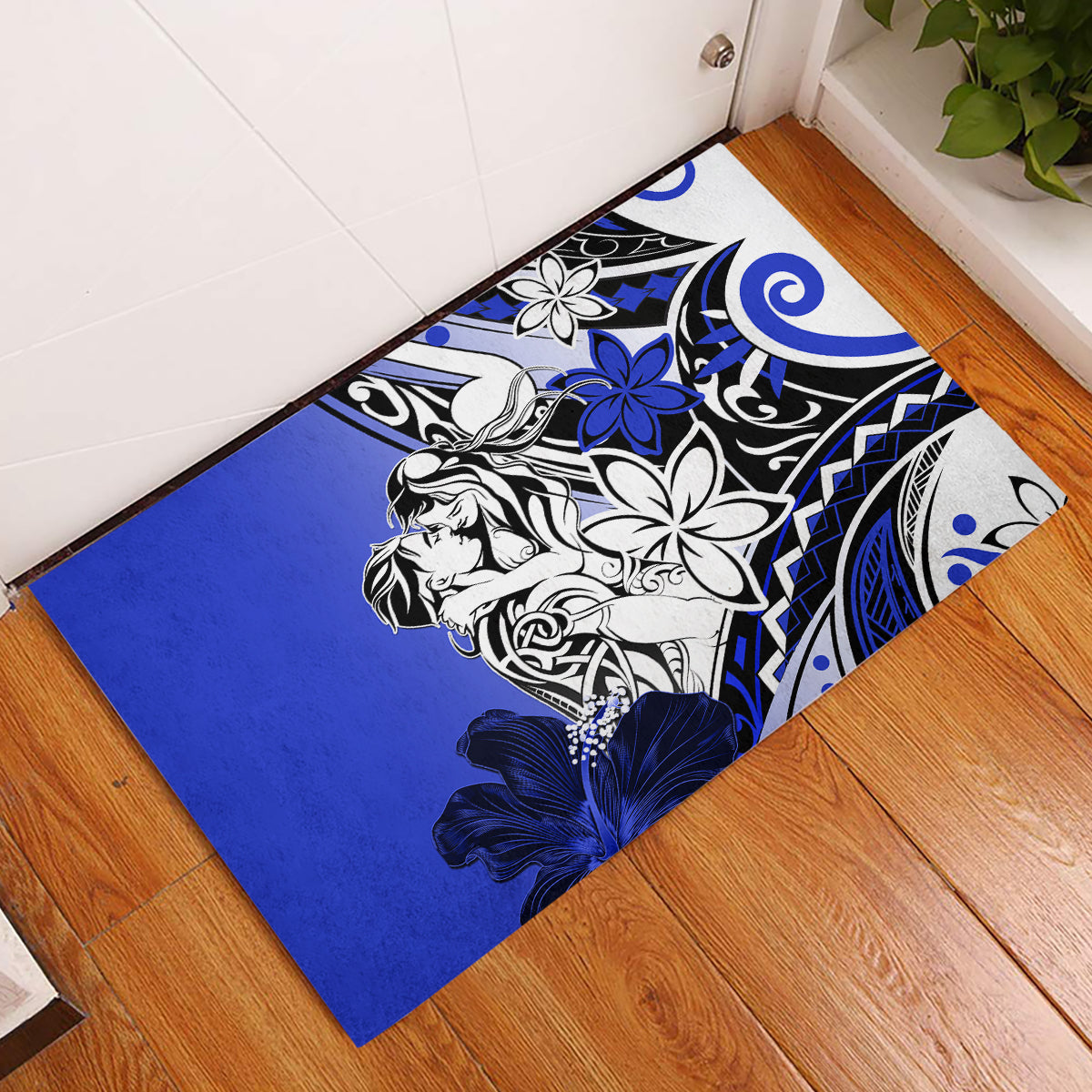 Polynesian Valentine Rubber Doormat Couple Floral Unique Blue Version LT01 Blue - Polynesian Pride