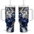Polynesian Valentine Tumbler With Handle Couple Floral Unique Blue Version