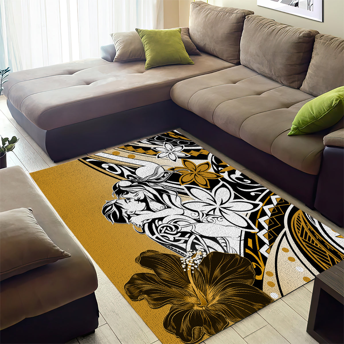 Polynesian Valentine Area Rug Couple Floral Unique Gold Version LT01 - Polynesian Pride