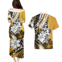 Polynesian Valentine Couples Matching Puletasi and Hawaiian Shirt Couple Floral Unique Gold Version LT01 - Polynesian Pride