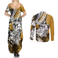 Polynesian Valentine Couples Matching Summer Maxi Dress and Long Sleeve Button Shirt Couple Floral Unique Gold Version LT01 - Polynesian Pride