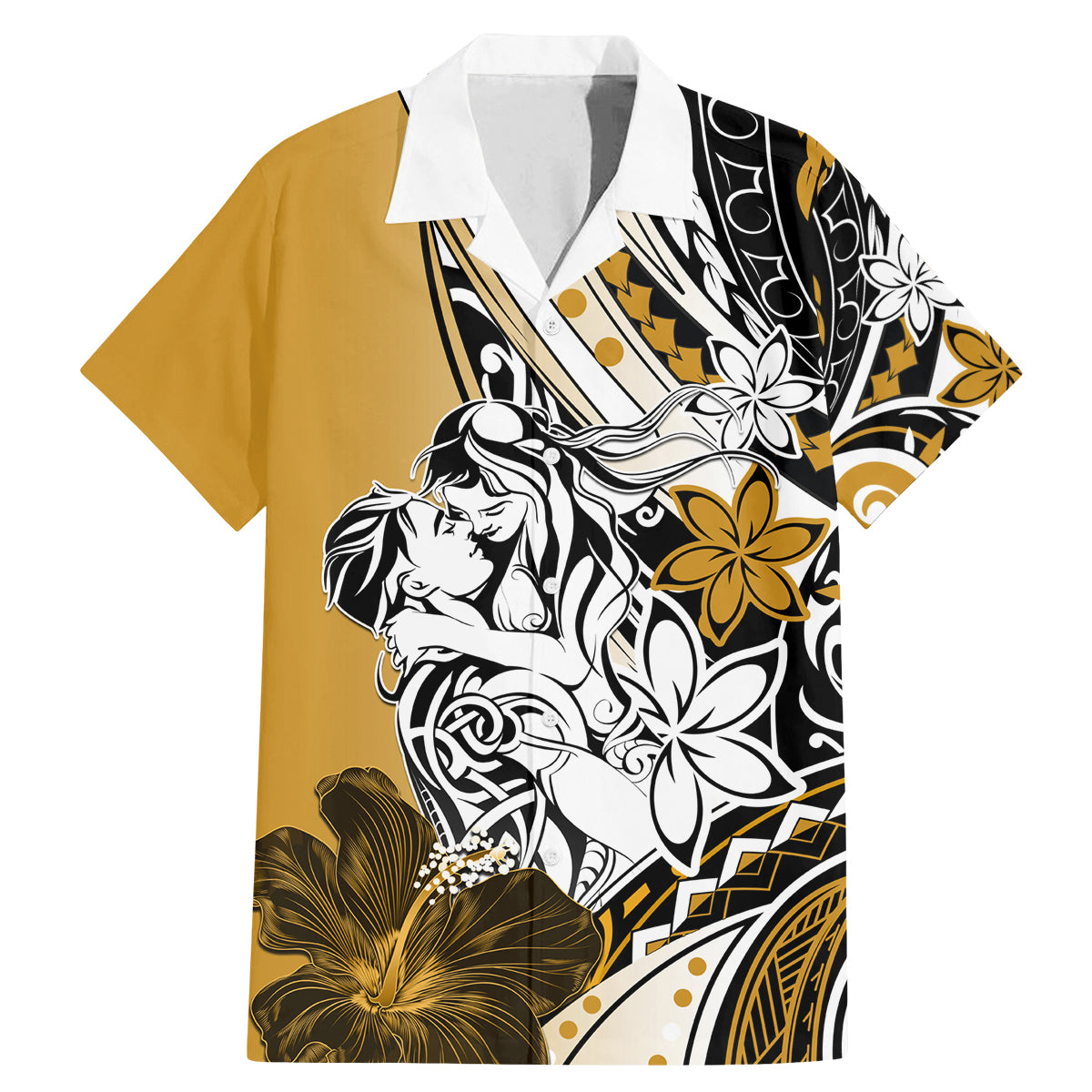 Polynesian Valentine Family Matching Mermaid Dress and Hawaiian Shirt Couple Floral Unique Gold Version LT01 Dad's Shirt - Short Sleeve Gold - Polynesian Pride