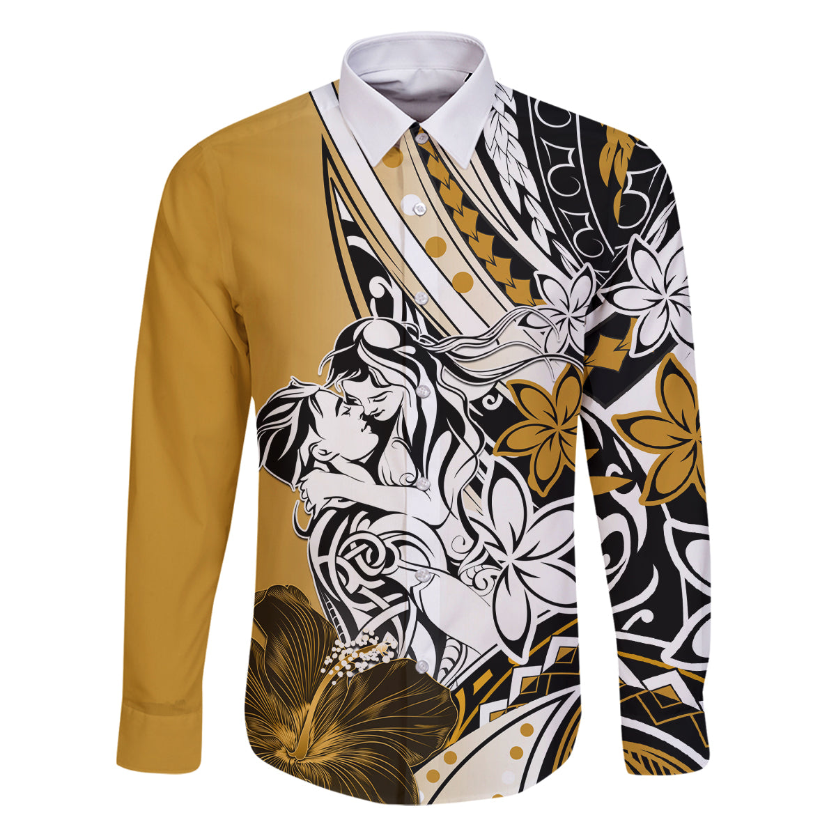 Polynesian Valentine Family Matching Mermaid Dress and Hawaiian Shirt Couple Floral Unique Gold Version LT01 Dad's Shirt - Long Sleeve Gold - Polynesian Pride