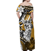Polynesian Valentine Family Matching Off Shoulder Maxi Dress and Hawaiian Shirt Couple Floral Unique Gold Version LT01 - Polynesian Pride
