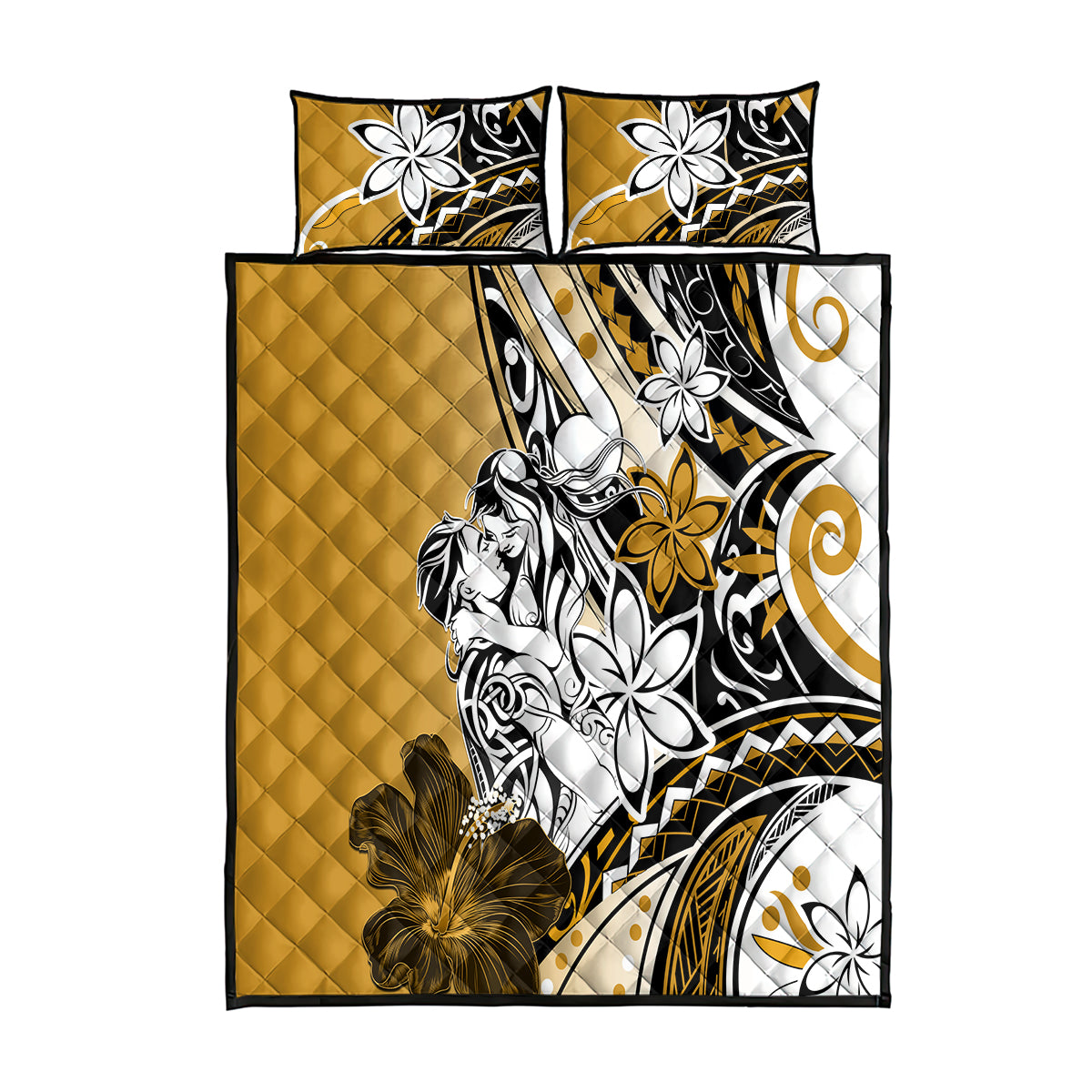 Polynesian Valentine Quilt Bed Set Couple Floral Unique Gold Version LT01 Gold - Polynesian Pride