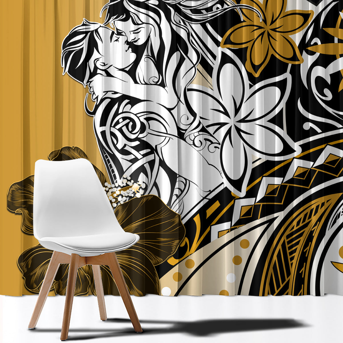 Polynesian Valentine Window Curtain Couple Floral Unique Gold Version LT01 - Polynesian Pride