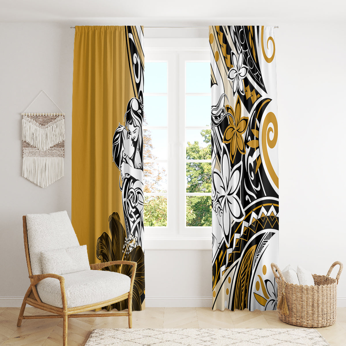 Polynesian Valentine Window Curtain Couple Floral Unique Gold Version LT01 - Polynesian Pride