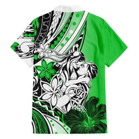 Polynesian Valentine Family Matching Off Shoulder Long Sleeve Dress and Hawaiian Shirt Couple Floral Unique Green Version LT01 - Polynesian Pride