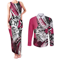 Polynesian Valentine Couples Matching Tank Maxi Dress and Long Sleeve Button Shirt Couple Floral Unique Pink Version LT01 Pink - Polynesian Pride