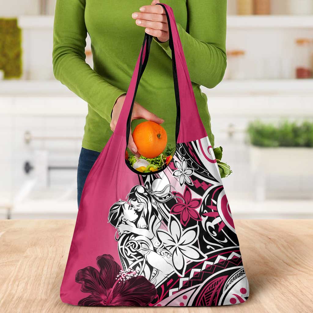 Polynesian Valentine Grocery Bag Couple Floral Unique Pink Version