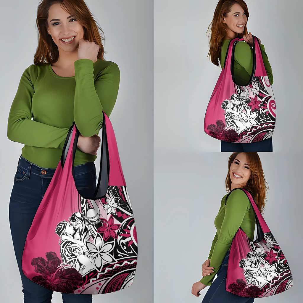 Polynesian Valentine Grocery Bag Couple Floral Unique Pink Version