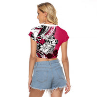 Polynesian Valentine Raglan Cropped T Shirt Couple Floral Unique Pink Version LT01 - Polynesian Pride