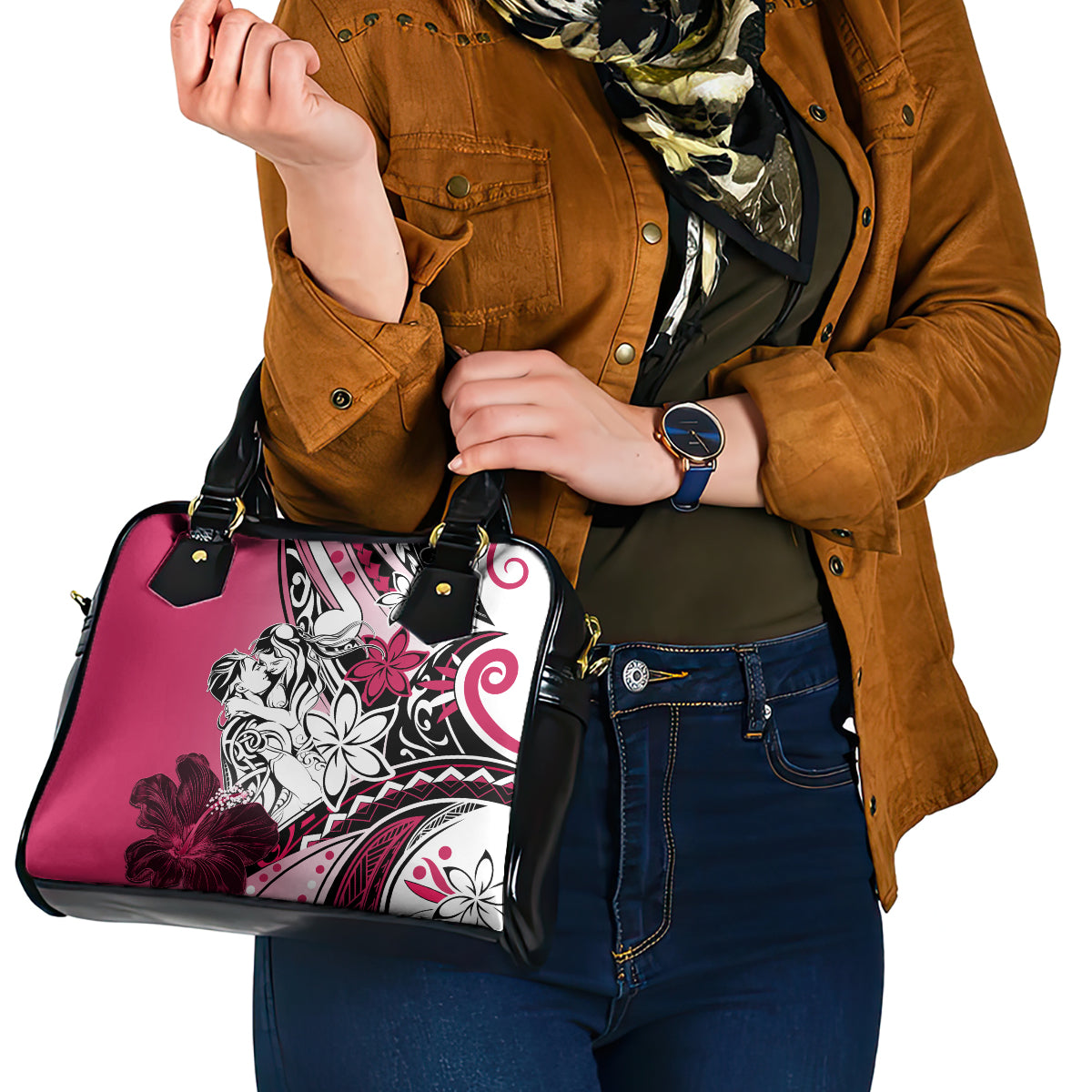 Polynesian Valentine Shoulder Handbag Couple Floral Unique Pink Version LT01 - Polynesian Pride