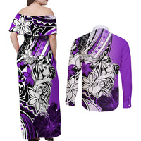 Polynesian Valentine Couples Matching Off Shoulder Maxi Dress and Long Sleeve Button Shirt Couple Floral Unique Purple Version LT01 - Polynesian Pride