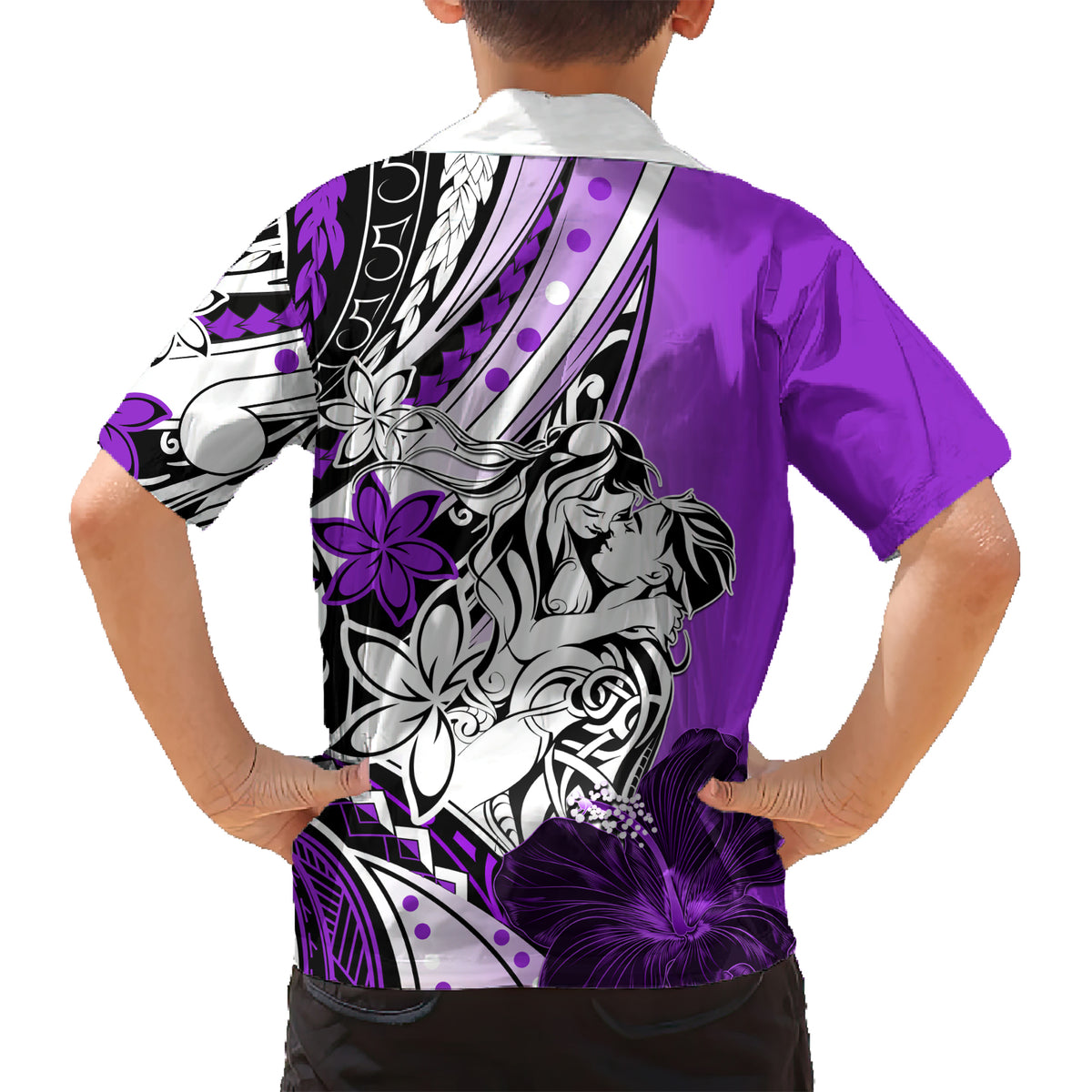Polynesian Valentine Kid Hawaiian Shirt Couple Floral Unique Purple Version LT01 - Polynesian Pride