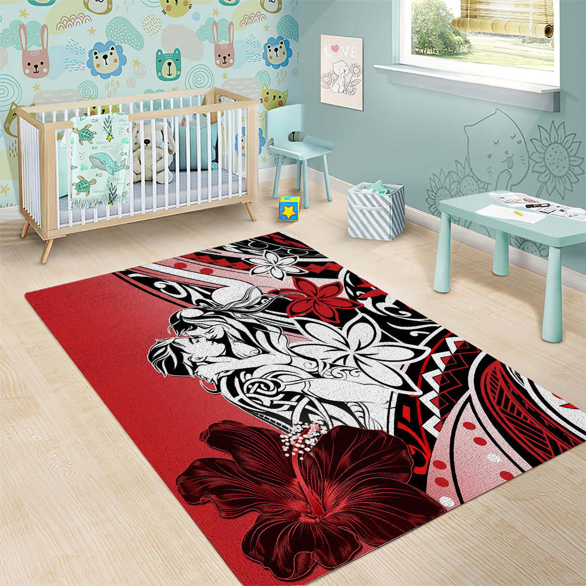 Polynesian Valentine Area Rug Couple Floral Unique Red Version LT01 - Polynesian Pride