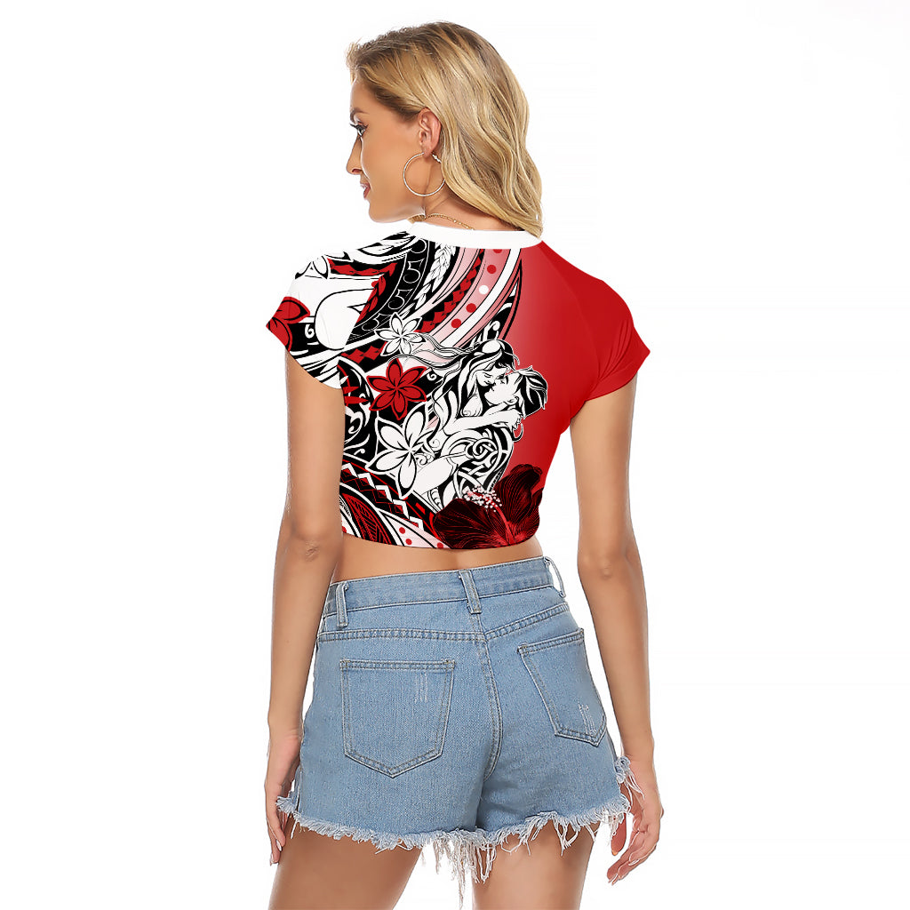 Polynesian Valentine Raglan Cropped T Shirt Couple Floral Unique Red Version LT01 - Polynesian Pride
