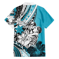 Polynesian Valentine Family Matching Off Shoulder Long Sleeve Dress and Hawaiian Shirt Couple Floral Unique Sky Blue Version LT01 - Polynesian Pride
