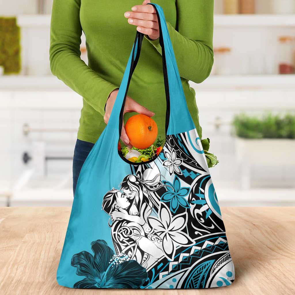 Polynesian Valentine Grocery Bag Couple Floral Unique Sky Blue Version