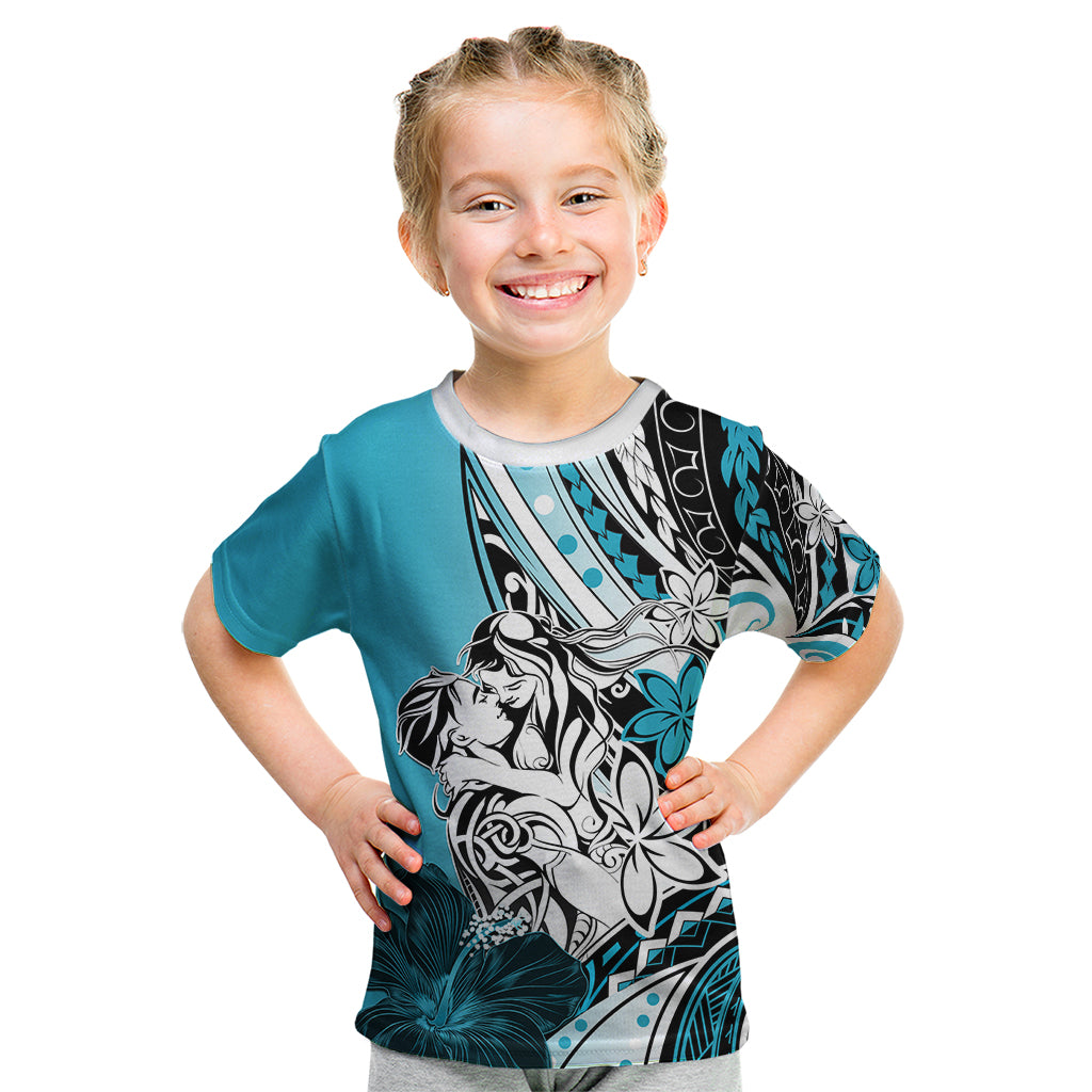 Polynesian Valentine Kid T Shirt Couple Floral Unique Sky Blue Version LT01 Sky - Polynesian Pride