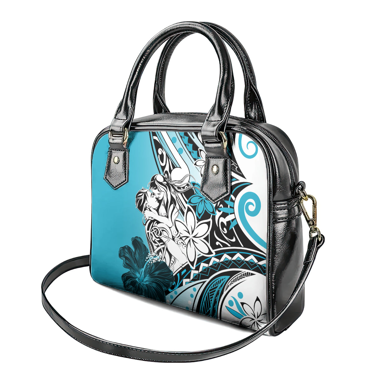 Polynesian Valentine Shoulder Handbag Couple Floral Unique Sky Blue Version LT01 - Polynesian Pride