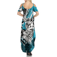 Polynesian Valentine Summer Maxi Dress Couple Floral Unique Sky Blue Version LT01 - Polynesian Pride