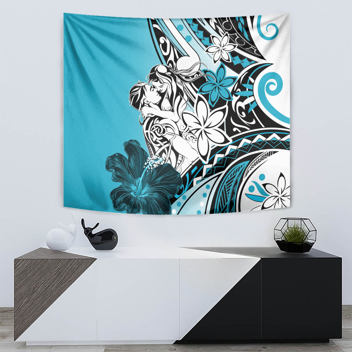 Polynesian Valentine Tapestry Couple Floral Unique Sky Blue Version LT01 - Polynesian Pride