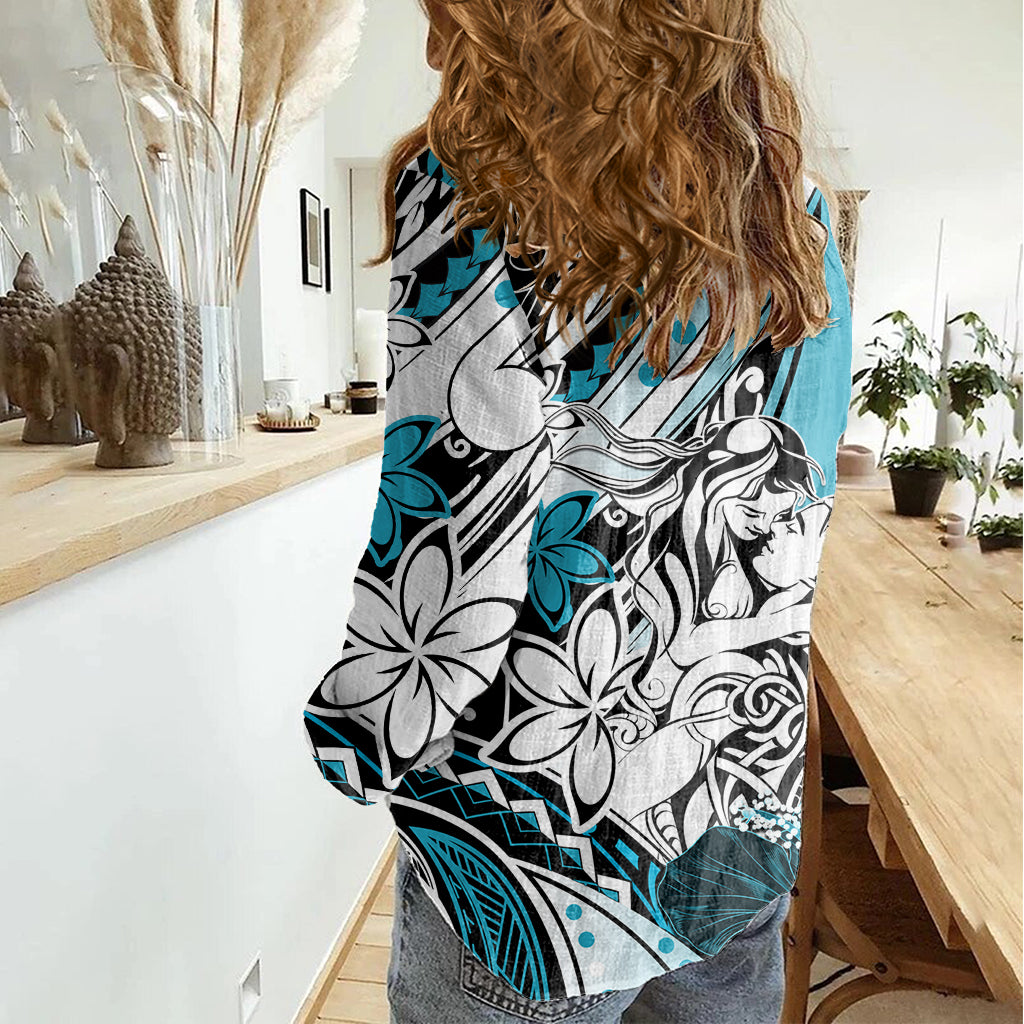 Polynesian Valentine Women Casual Shirt Couple Floral Unique Sky Blue Version LT01 - Polynesian Pride