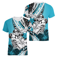 Polynesian Valentine Women V Neck T Shirt Couple Floral Unique Sky Blue Version LT01 - Polynesian Pride
