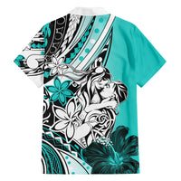 Polynesian Valentine Family Matching Puletasi and Hawaiian Shirt Couple Floral Unique Turquoise Version LT01 - Polynesian Pride