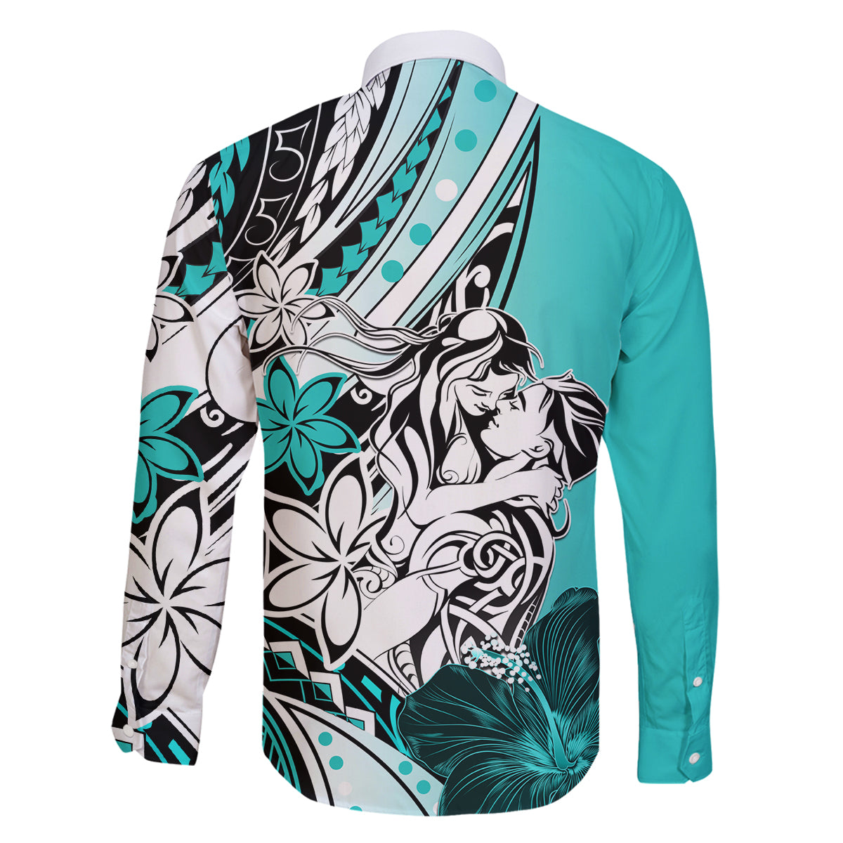 Polynesian Valentine Family Matching Tank Maxi Dress and Hawaiian Shirt Couple Floral Unique Turquoise Version LT01 - Polynesian Pride