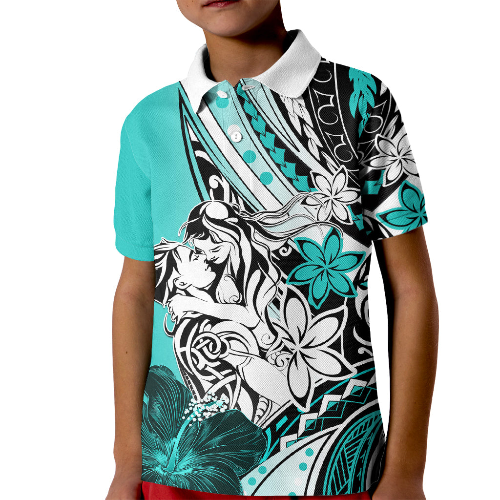 Polynesian Valentine Kid Polo Shirt Couple Floral Unique Turquoise Version LT01 Kid Turquoise - Polynesian Pride