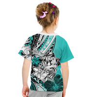 Polynesian Valentine Kid T Shirt Couple Floral Unique Turquoise Version LT01 - Polynesian Pride